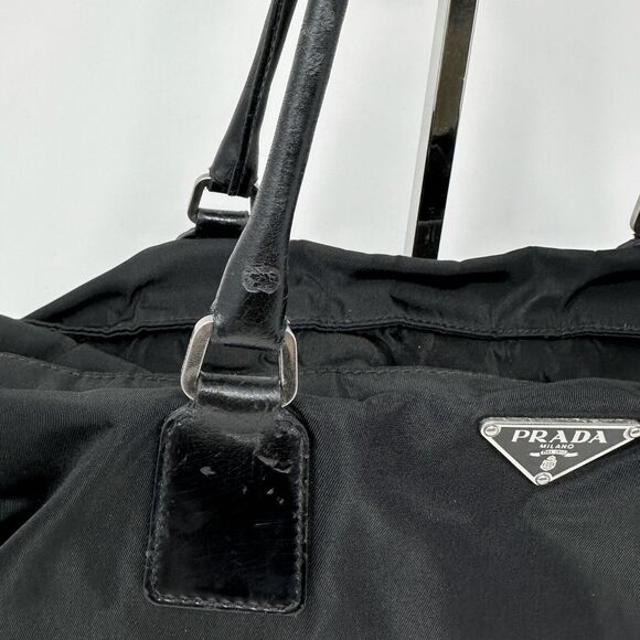 Prada Black Tessuto Nylon Tote Bag with Leather Trim – Triangle Logo - Picture 13 of 14